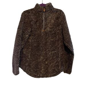 Simply‎ Southern Brown Sherpa Pullover Large | 1/4 Zip Fuzzy Jacket